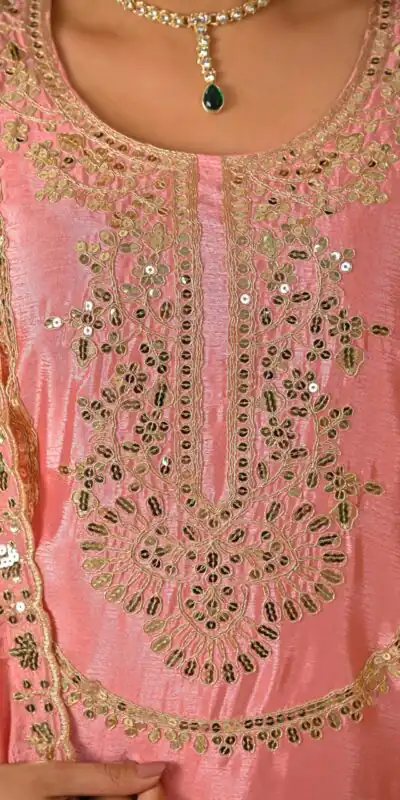 ND 5033 Peach Chinon Silk Salwar Suit with Embroidery Work & Lace Work. Affordable Price ₹2149. Delivery 4-6 Working Days. Shop now. | Jump Suits, Straight Suits, Casual Suits, Creative suits, Designer Suits, Palazzo Suits, Party Wear Suits, Patiala Suits, Salwar suit