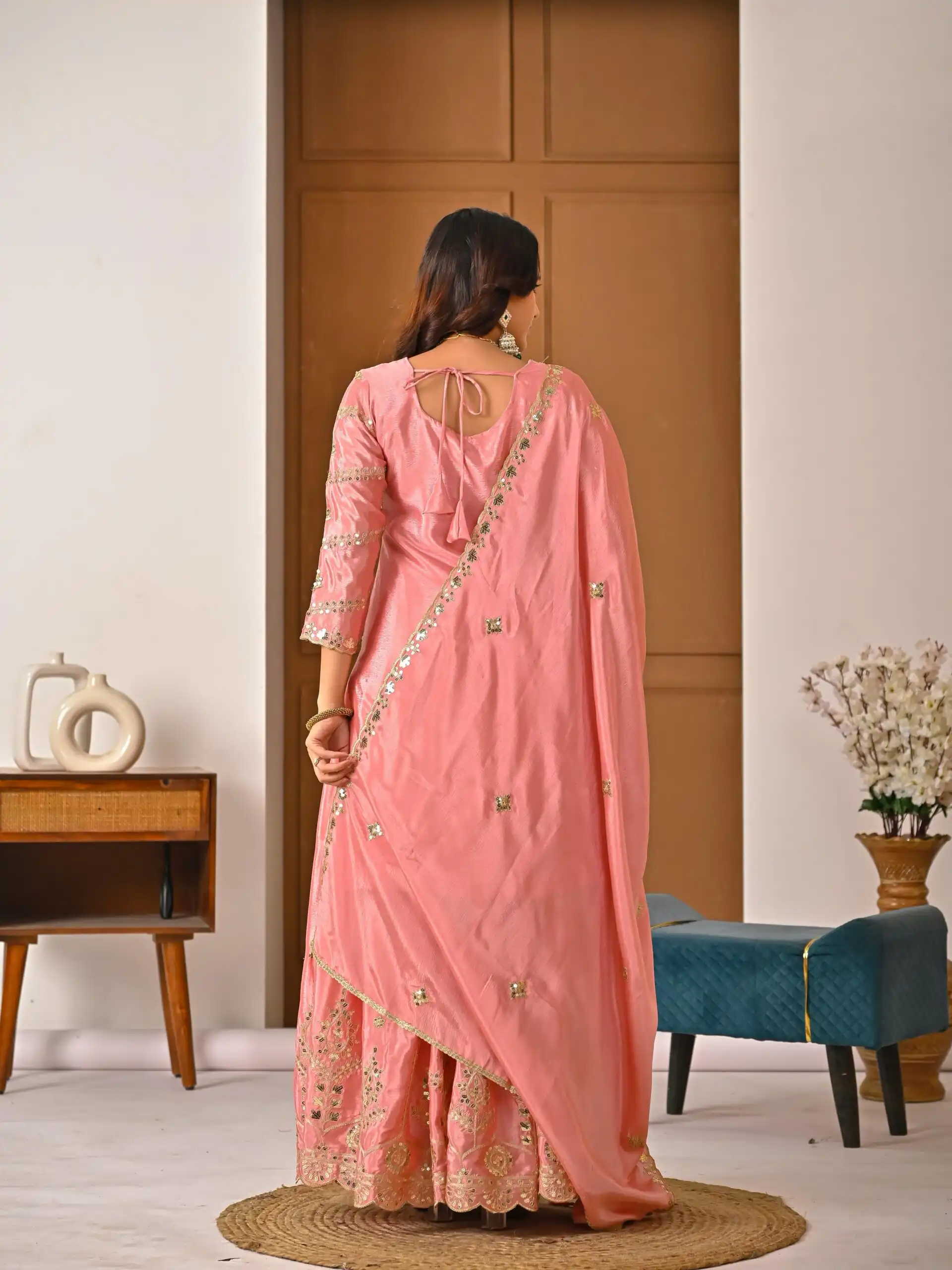 ND 5033 Peach Chinon Silk Salwar Suit with Embroidery Work & Lace Work. Affordable Price ₹2149. Delivery 4-6 Working Days. Shop now. | Jump Suits, Straight Suits, Casual Suits, Creative suits, Designer Suits, Palazzo Suits, Party Wear Suits, Patiala Suits, Salwar suit