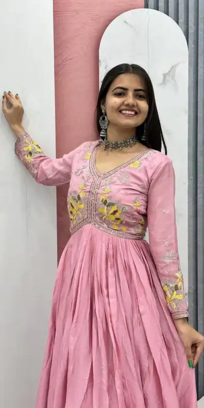 PC 542 Peach Color Chinon Gown with Thread & Embroidery Work. Available at ₹1749 only. Delivery 4-6 Working Days. Shop now. | Bollywood Gowns, Creative Gowns, Designer Gowns, Embroidered Gowns, Gowns, Party Wear Gowns