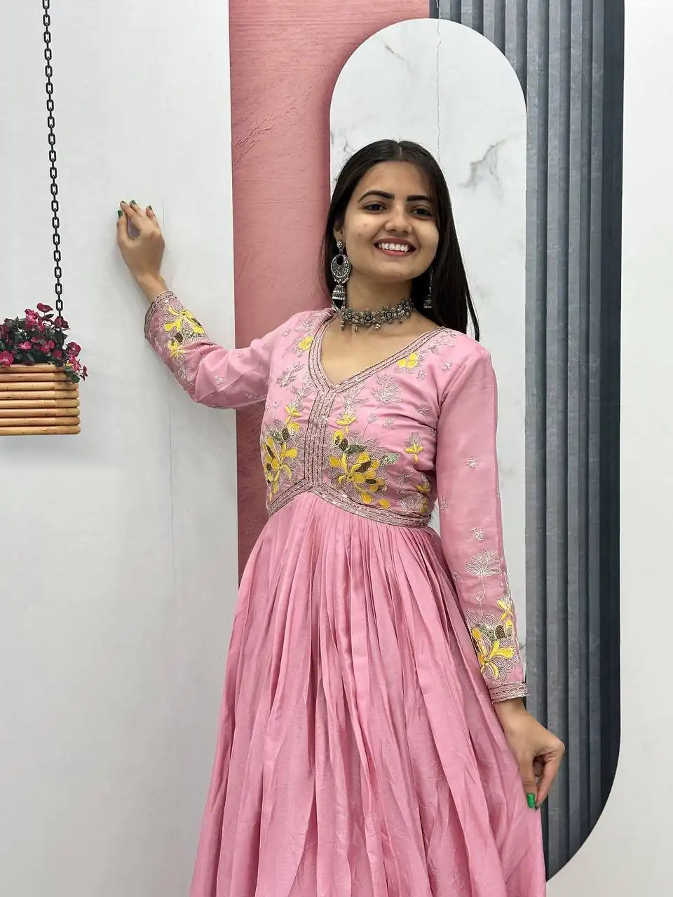 PC 542 Peach Color Chinon Gown with Thread & Embroidery Work. Available at ₹1749 only. Delivery 4-6 Working Days. Shop now. | Bollywood Gowns, Creative Gowns, Designer Gowns, Embroidered Gowns, Gowns, Party Wear Gowns