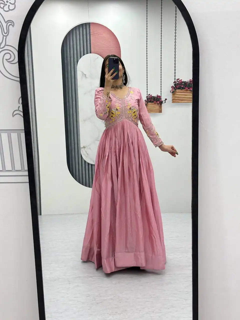 PC 542 Peach Color Chinon Gown with Thread & Embroidery Work. Available at ₹1749 only. Delivery 4-6 Working Days. Shop now. | Bollywood Gowns, Creative Gowns, Designer Gowns, Embroidered Gowns, Gowns, Party Wear Gowns