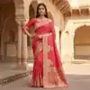 MB 25 GAJRAJ Peach in Pure Banarasi Silk Zari Work & Lace Work Saree . Introductory Price ₹1899. Delivery 4-6 Working Days. Shop now. | Bollywood Sarees, Creative Sarees, Designer Sarees, Embroidered Sarees, Ethnic Saree, Modern Digital sarees, Party Wear Sarees, Sarees