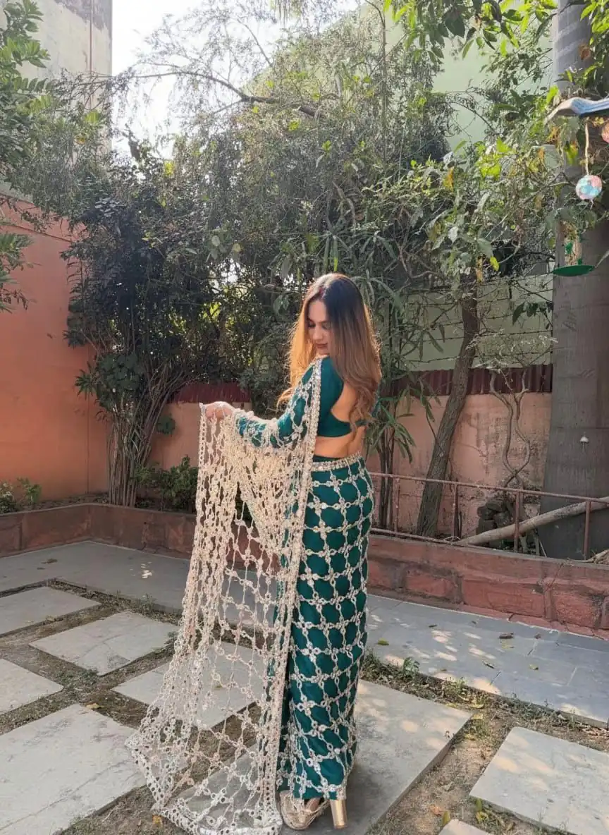 SRK 5322 Peacock Blue Fendy Silk Saree Lace Work & Mirror Work. Wedding, Party, Festive, Events, Festive Deal ₹2499. Delivery 4-6 Working Days. Shop now. | Bollywood Sarees, Creative Sarees, Designer Sarees, Embroidered Sarees, Ethnic Saree, Modern Digital sarees, Party Wear Sarees, Sarees