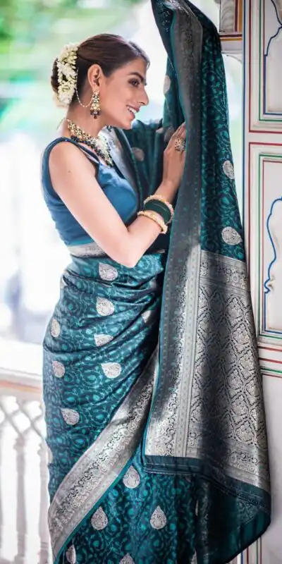 KPR 252 Peacock Blue in Soft Lichi Silk Lace Work & Lace Border Saree. Affordable Price ₹1449. Delivery 4-6 Working Days. Shop now. | Bollywood Sarees, Creative Sarees, Designer Sarees, Embroidered Sarees, Ethnic Saree, Modern Digital sarees, Party Wear Sarees, Sarees