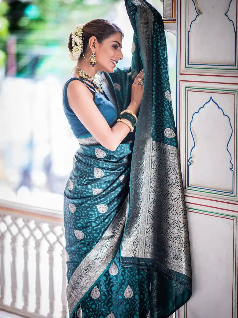 KPR 252 Peacock Blue in Soft Lichi Silk Lace Work & Lace Border Saree. Affordable Price ₹1449. Delivery 4-6 Working Days. Shop now. | Bollywood Sarees, Creative Sarees, Designer Sarees, Embroidered Sarees, Ethnic Saree, Modern Digital sarees, Party Wear Sarees, Sarees