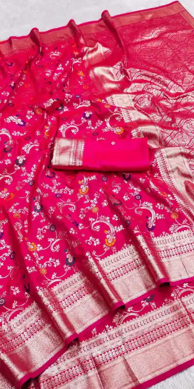 MB 548 Pink Banarasi silk Saree with Zari Work & Lace Work. Wedding, Party, Festive, Now at just ₹1949. Delivery 4-6 Working Days. Shop now. | Bollywood Sarees, Creative Sarees, Designer Sarees, Embroidered Sarees, Ethnic Saree, Modern Digital sarees, Party Wear Sarees, Sarees