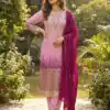 Pink Chinon Lace Embroidery Work Salwar Suit