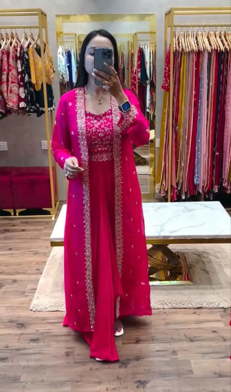 BB 56 Pink Chinon Silk Dhoti Suit with Embroidery Work & Sequins Work. Grab it for ₹1899. Delivery 4-6 Working Days. Shop now. | Jump Suits, Straight Suits, Casual Suits, Creative suits, Designer Suits, Palazzo Suits, Party Wear Suits, Patiala Suits, Salwar suit