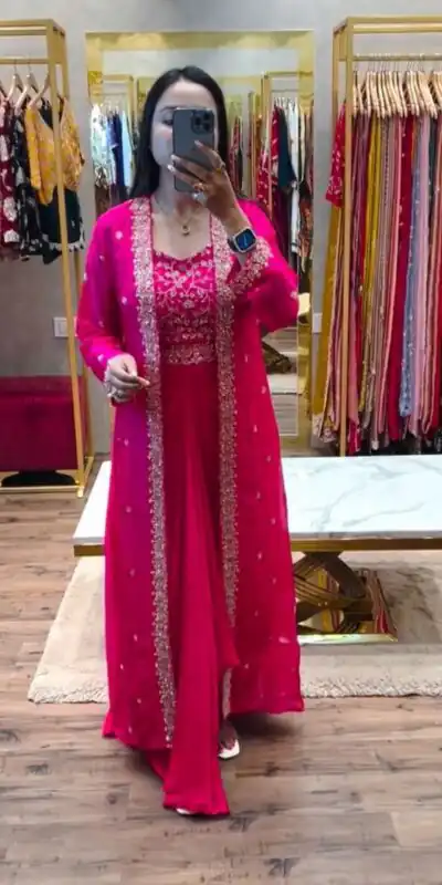 BB 56 Pink Chinon Silk Dhoti Suit with Embroidery Work & Sequins Work. Grab it for ₹1899. Delivery 4-6 Working Days. Shop now. | Jump Suits, Straight Suits, Casual Suits, Creative suits, Designer Suits, Palazzo Suits, Party Wear Suits, Patiala Suits, Salwar suit