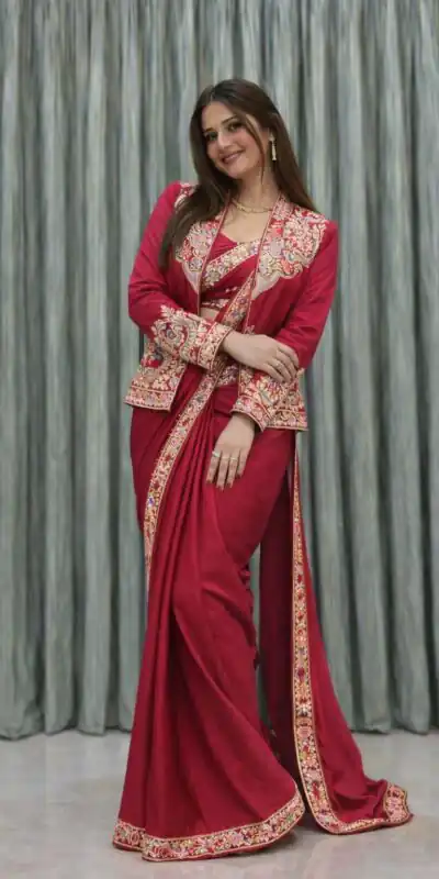 BB 60 Pink Crap Silk Saree with Embroidery Work. Wedding, Party, Festive, Events Festive Deal ₹2099. Delivery 4-6 Working Days. Shop now. | Bollywood Sarees, Creative Sarees, Designer Sarees, Embroidered Sarees, Ethnic Saree, Modern Digital sarees, Party Wear Sarees, Sarees