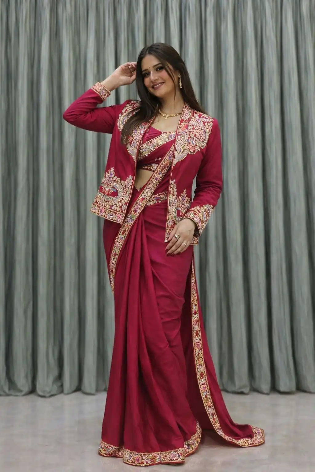 BB 60 Pink Crap Silk Saree with Embroidery Work. Wedding, Party, Festive, Events Festive Deal ₹2099. Delivery 4-6 Working Days. Shop now. | Bollywood Sarees, Creative Sarees, Designer Sarees, Embroidered Sarees, Ethnic Saree, Modern Digital sarees, Party Wear Sarees, Sarees