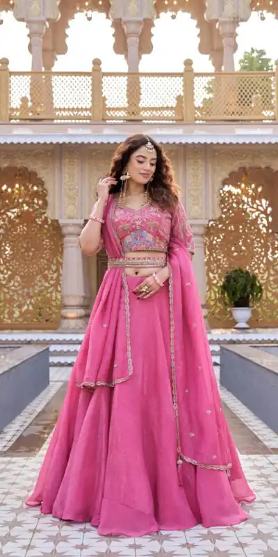 Ram 160 Pink Color Crunchy Lehenga Choli with Embroidery Work. Online Festive Deal ₹3199. Delivery 4-6 Working Days. Shop now. | Bollywood Lehenga, Creative Lehenga, Designer Lehenga, Embroidered Lehenga, Lehenga, Party Wear Lehenga
