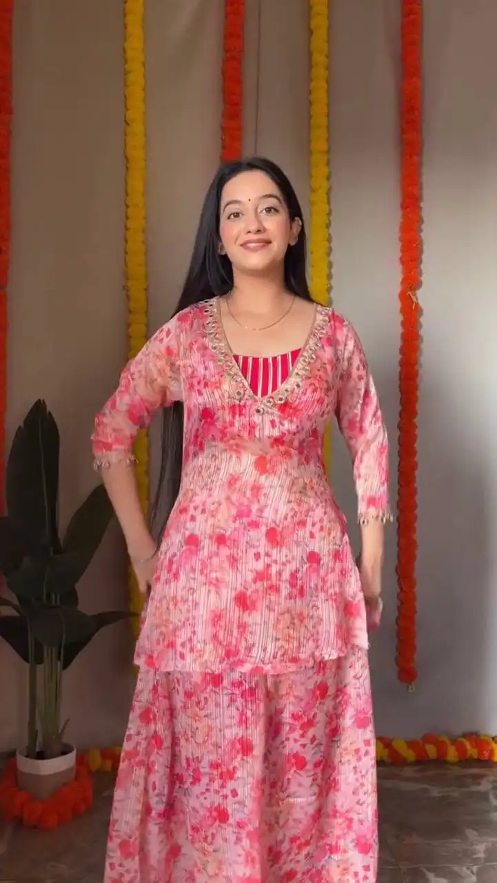 ST 191 Pink Dhamal Jari Salwar Suit with Digital Print & Mirror Work. Available at ₹1699 only. Delivery 4-6 Working Days. Shop now. | Jump Suits, Straight Suits, Casual Suits, Creative suits, Designer Suits, Palazzo Suits, Party Wear Suits, Patiala Suits, Salwar suit