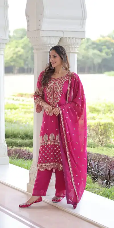 KA 1219 Pink Faux Blooming Salwar SuitPerfect for Wedding, Party, Pongal, Baisakhi, Housewarming – . Now at just ₹2149. Delivery 4-6 Working Days. | Jump Suits, Straight Suits, Casual Suits, Creative suits, Designer Suits, Palazzo Suits, Party Wear Suits, Patiala Suits, Salwar suit