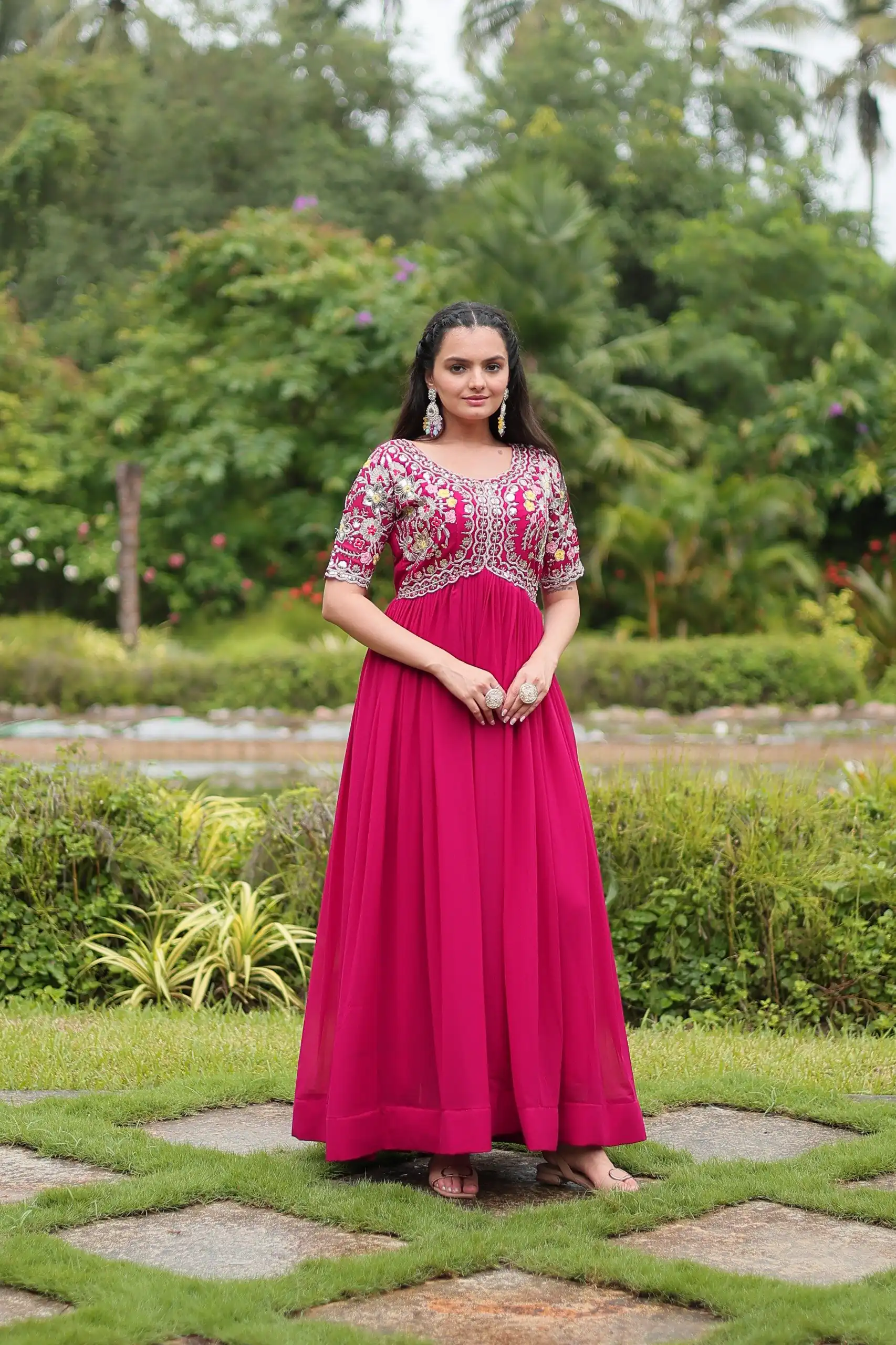 KA 1110 Pink Faux Blooming Gown Perfect for Wedding, Party, Holi, Lohri, Baby Shower – . Introductory Price ₹1649. Delivery 4-6 Working Days. Shop no | Bollywood Gowns, Creative Gowns, Designer Gowns, Embroidered Gowns, Gowns, Party Wear Gowns