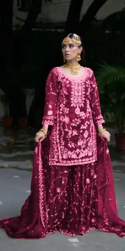 VLM 226 Pink Fox Georgette with Embroidery Work & Lace Work Salwar Suit . Festive Deal ₹2499. Delivery 4-6 Working Days. Shop now. | Jump Suits, Straight Suits, Casual Suits, Creative suits, Designer Suits, Palazzo Suits, Party Wear Suits, Patiala Suits, Salwar suit