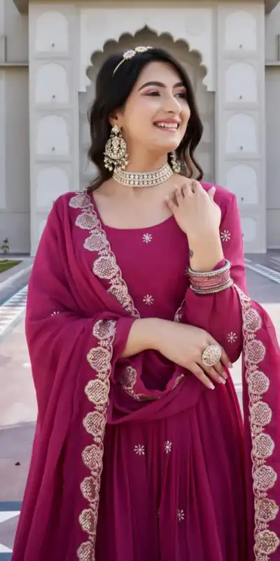 Ram 0153 Pink in Fox Georgette. Embroidery Work Gown Wedding, Party, Festive, Events Get it for ₹2049. Delivery 4-6 Working Days. Shop now. | Bollywood Gowns, Creative Gowns, Designer Gowns, Embroidered Gowns, Gowns, Party Wear Gowns