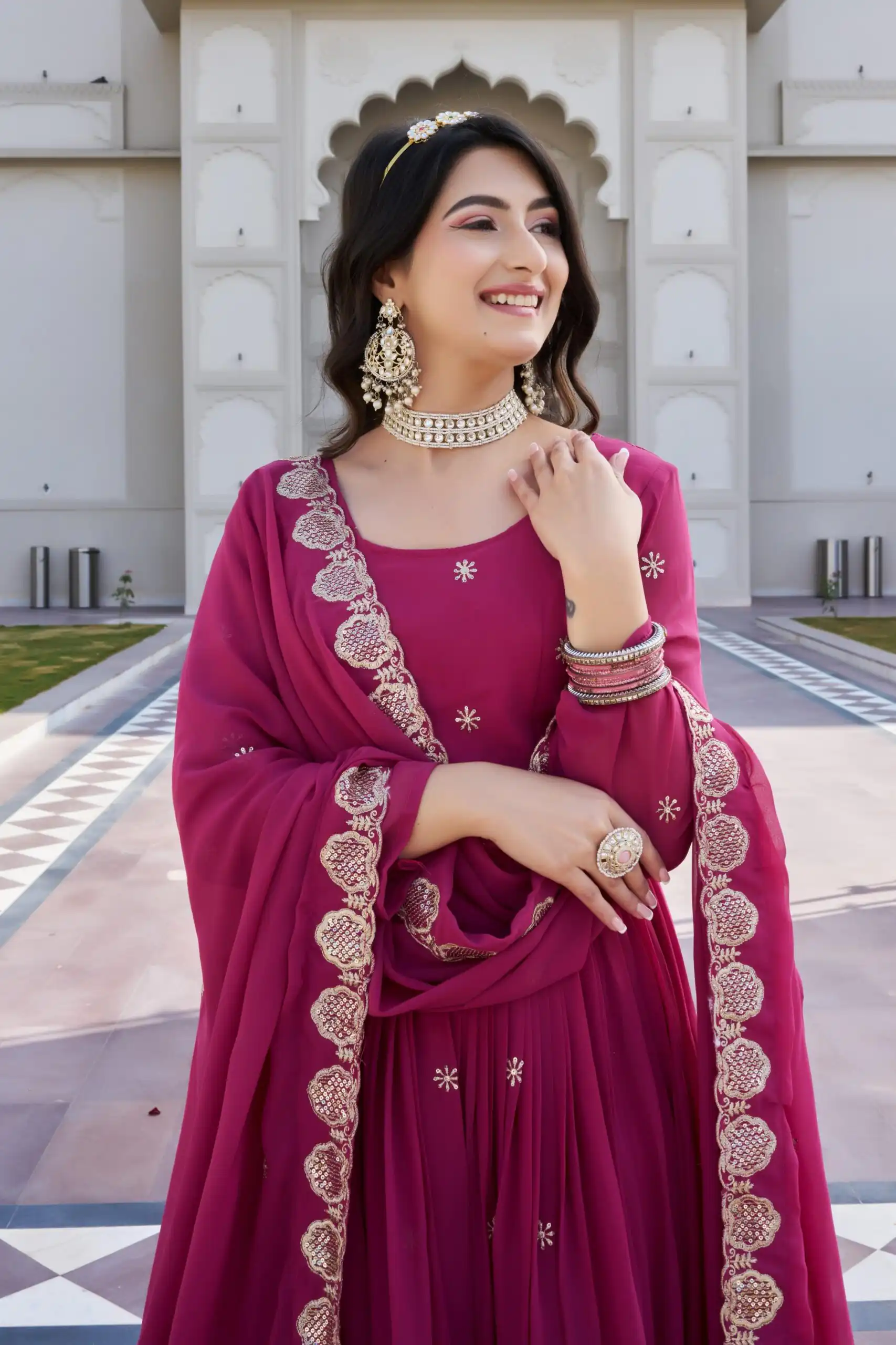 Ram 0153 Pink in Fox Georgette. Embroidery Work Gown Wedding, Party, Festive, Events Get it for ₹2049. Delivery 4-6 Working Days. Shop now. | Bollywood Gowns, Creative Gowns, Designer Gowns, Embroidered Gowns, Gowns, Party Wear Gowns