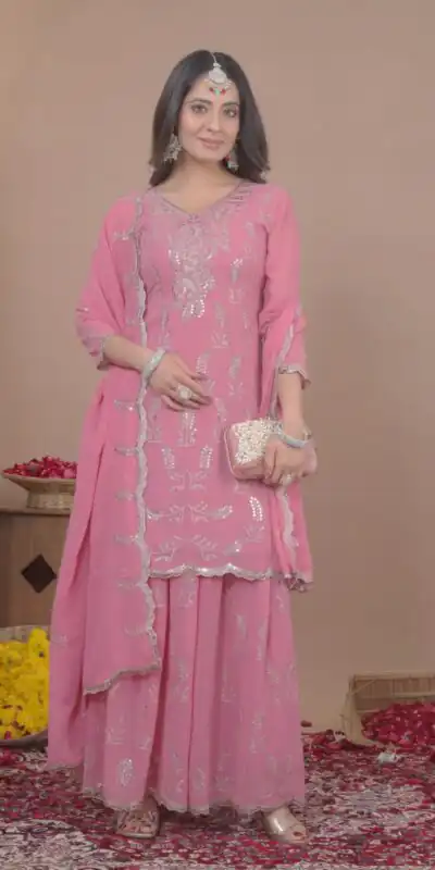 FE 125 Pink Color Georgette Salwar Suit with Embroidery Work. Introductory Price ₹1999. Delivery 4-6 Working Days. Shop now. | Jump Suits, Straight Suits, Casual Suits, Creative suits, Designer Suits, Palazzo Suits, Party Wear Suits, Patiala Suits, Salwar suit