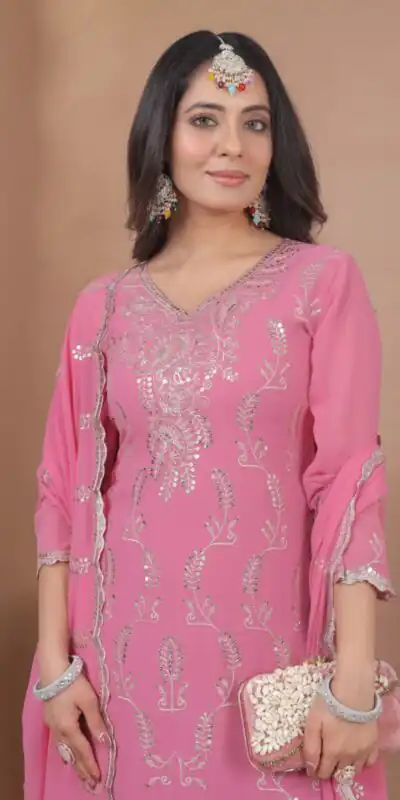 FE 125 Pink Color Georgette Salwar Suit with Embroidery Work. Introductory Price ₹1999. Delivery 4-6 Working Days. Shop now. | Jump Suits, Straight Suits, Casual Suits, Creative suits, Designer Suits, Palazzo Suits, Party Wear Suits, Patiala Suits, Salwar suit