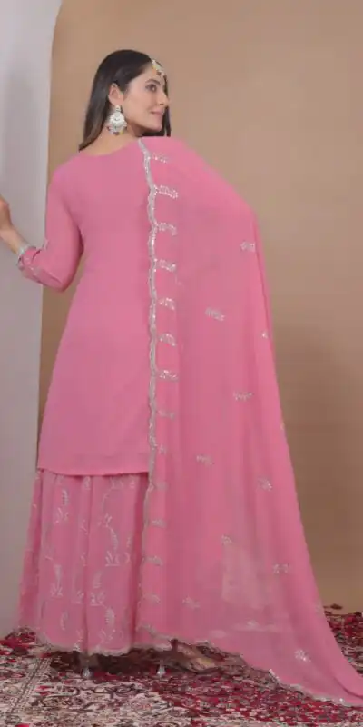 FE 125 Pink Color Georgette Salwar Suit with Embroidery Work. Introductory Price ₹1999. Delivery 4-6 Working Days. Shop now. | Jump Suits, Straight Suits, Casual Suits, Creative suits, Designer Suits, Palazzo Suits, Party Wear Suits, Patiala Suits, Salwar suit