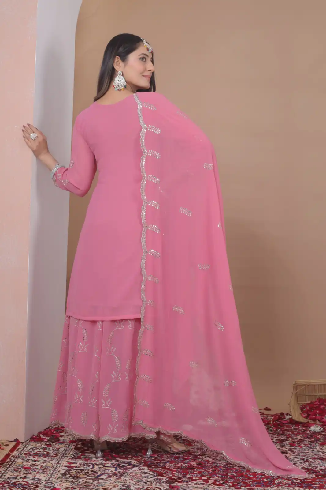 FE 125 Pink Color Georgette Salwar Suit with Embroidery Work. Introductory Price ₹1999. Delivery 4-6 Working Days. Shop now. | Jump Suits, Straight Suits, Casual Suits, Creative suits, Designer Suits, Palazzo Suits, Party Wear Suits, Patiala Suits, Salwar suit