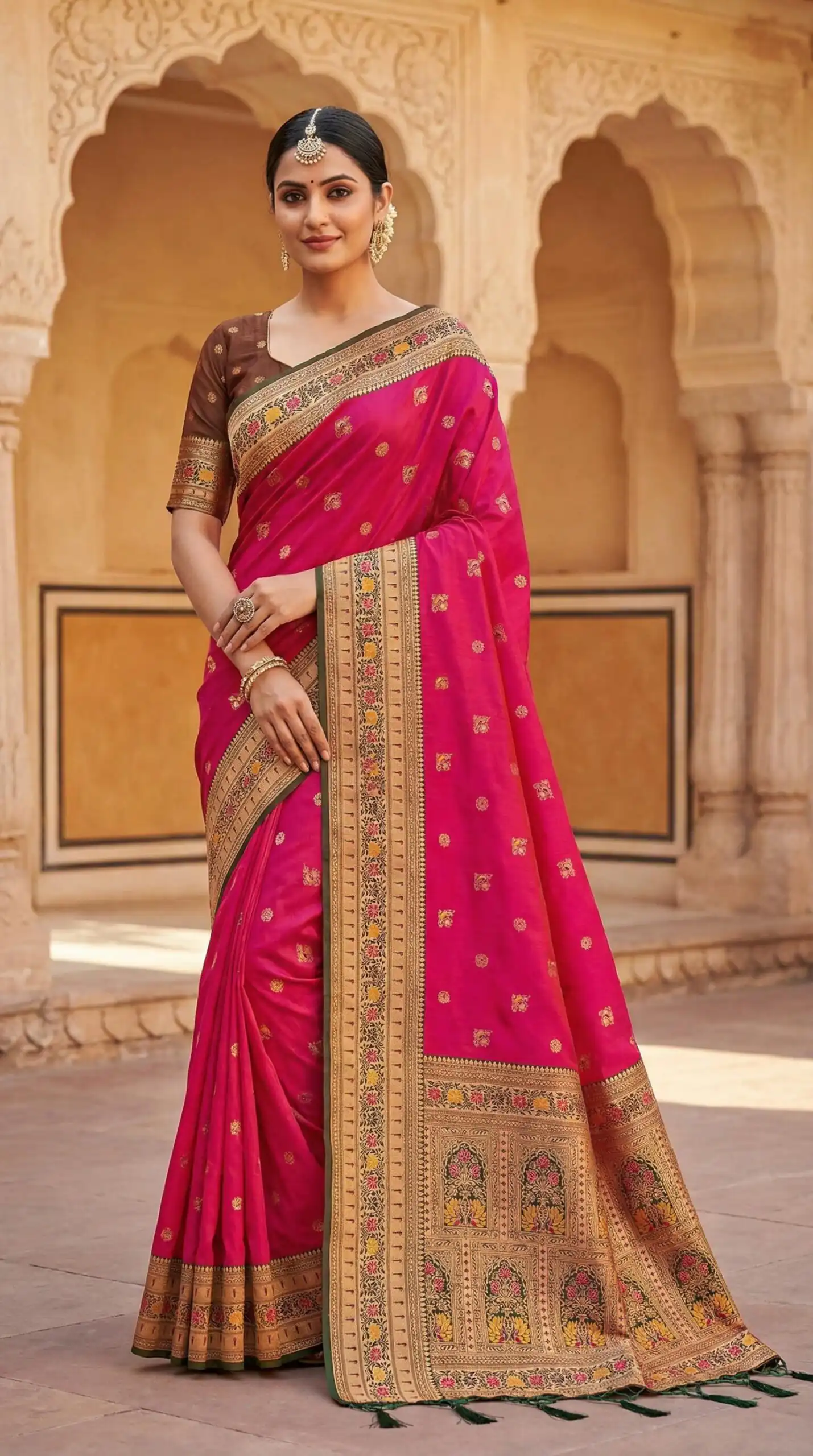 MB 18 Pink in Color Meenakari Zari Work & Lace Work Saree work. Exclusive Offer ₹2399. Delivery 4-6 Working Days. Shop now. | Bollywood Sarees, Creative Sarees, Designer Sarees, Embroidered Sarees, Ethnic Saree, Modern Digital sarees, Party Wear Sarees, Sarees