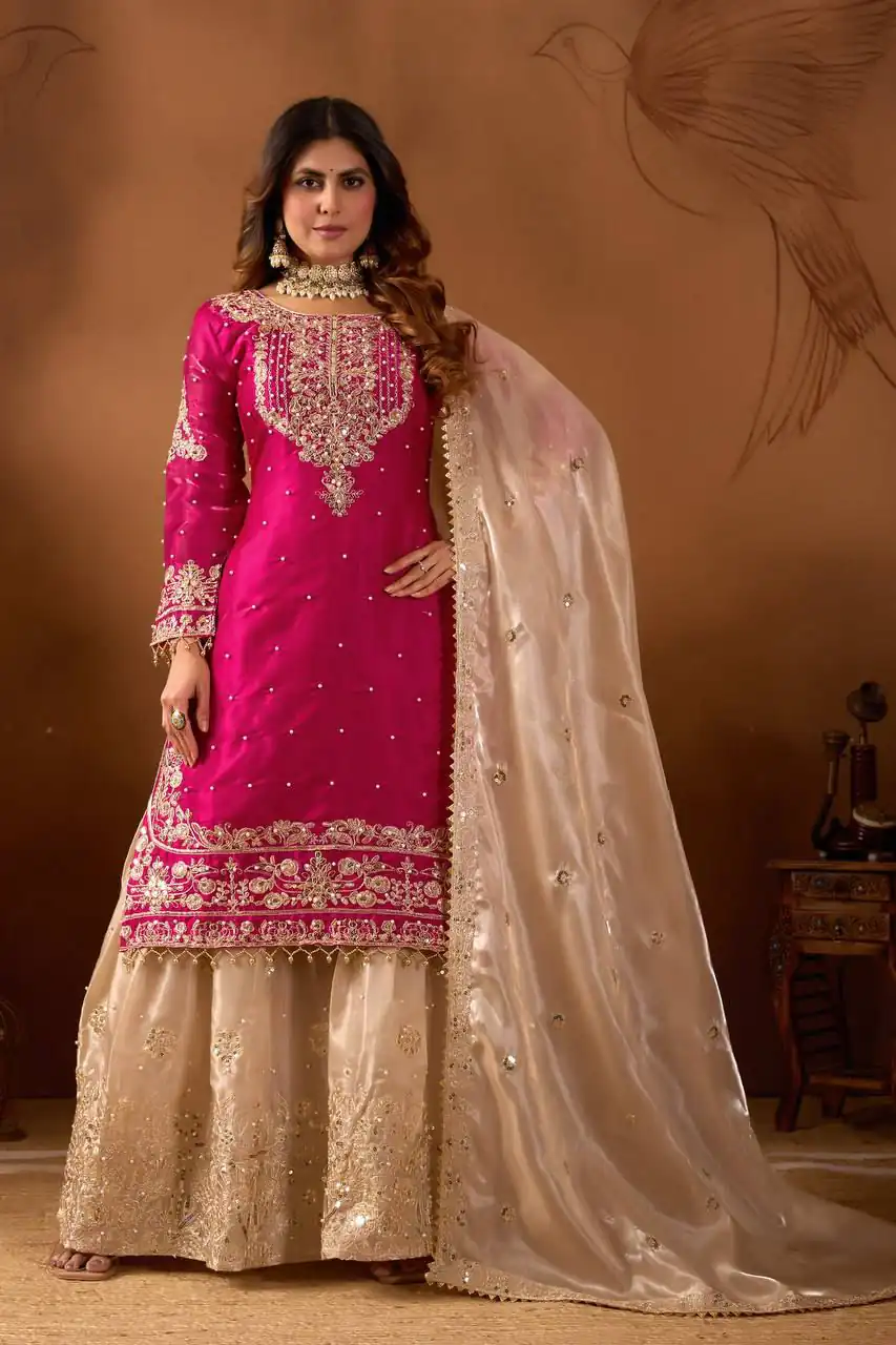 SR 1694 Pink Organza Silk Salwar Suit with Embroidery Work & Lace Work. Exclusive Offer ₹1999. Delivery 4-6 Working Days. Shop now. | Jump Suits, Straight Suits, Casual Suits, Creative suits, Designer Suits, Palazzo Suits, Party Wear Suits, Patiala Suits, Salwar suit