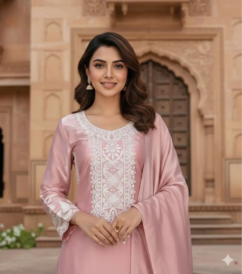 BE 442 Pink Organza Silk Salwar Suit with Embroidery Work & Cowrie Work. Grab it for ₹2049. Delivery 4-6 Working Days. Shop now. | Jump Suits, Straight Suits, Casual Suits, Creative suits, Designer Suits, Palazzo Suits, Party Wear Suits, Patiala Suits, Salwar suit