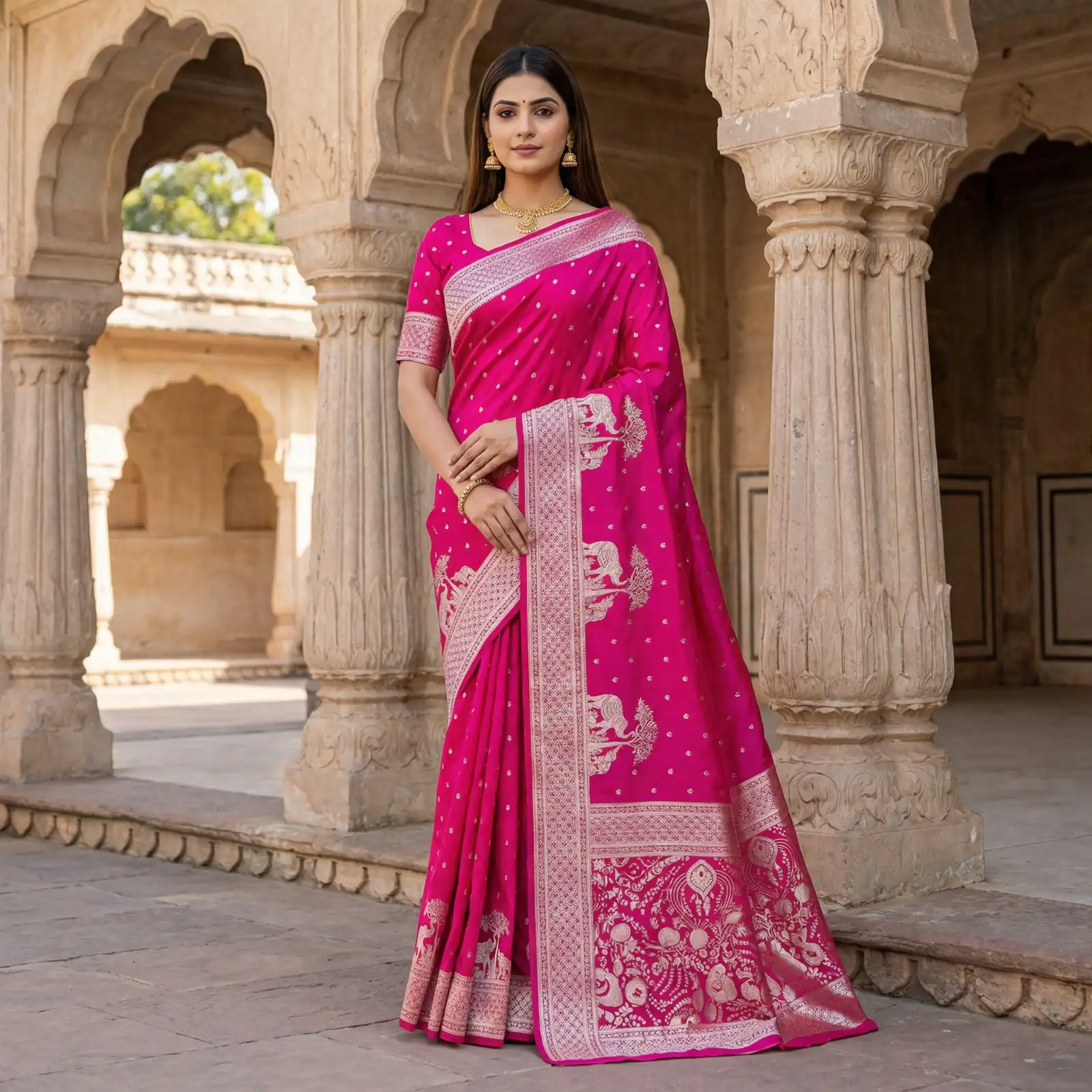 MB 25 GAJRAJ Pink in Pure Banarasi Silk Zari Work & Lace Work Saree . Introductory Price ₹1899. Delivery 4-6 Working Days. Shop now. | Bollywood Sarees, Creative Sarees, Designer Sarees, Embroidered Sarees, Ethnic Saree, Modern Digital sarees, Party Wear Sarees, Sarees