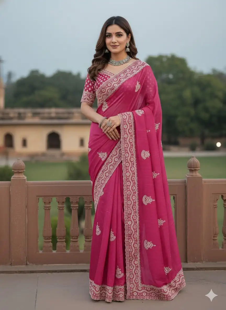 JR 654 Pink Color Soft Gold Crush Saree with Embroidery Work. Affordable Price ₹2049. Delivery 4-6 Working Days. Shop now. | Bollywood Sarees, Creative Sarees, Designer Sarees, Embroidered Sarees, Ethnic Saree, Modern Digital sarees, Party Wear Sarees, Sarees