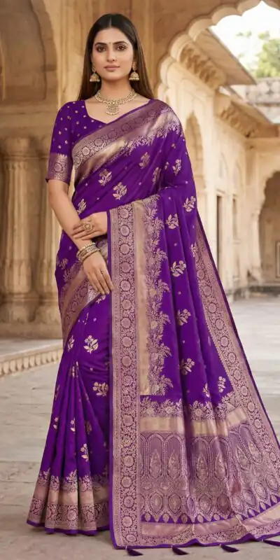 MB 39 Purple Color Banarasi Saree with Zari Work & Lace Work. Introductory Price ₹1899. Delivery 4-6 Working Days. Shop now. | Bollywood Sarees, Creative Sarees, Designer Sarees, Embroidered Sarees, Ethnic Saree, Modern Digital sarees, Party Wear Sarees, Sarees