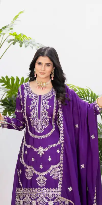 ND 5033 Purple Chinon Silk Salwar Suit with Embroidery Work & Lace Work. Affordable Price ₹2149. Delivery 4-6 Working Days. Shop now. | Jump Suits, Straight Suits, Casual Suits, Creative suits, Designer Suits, Palazzo Suits, Party Wear Suits, Patiala Suits, Salwar suit