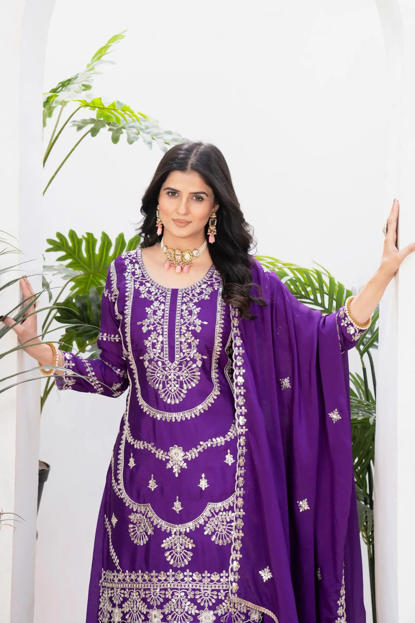 ND 5033 Purple Chinon Silk Salwar Suit with Embroidery Work & Lace Work. Affordable Price ₹2149. Delivery 4-6 Working Days. Shop now. | Jump Suits, Straight Suits, Casual Suits, Creative suits, Designer Suits, Palazzo Suits, Party Wear Suits, Patiala Suits, Salwar suit