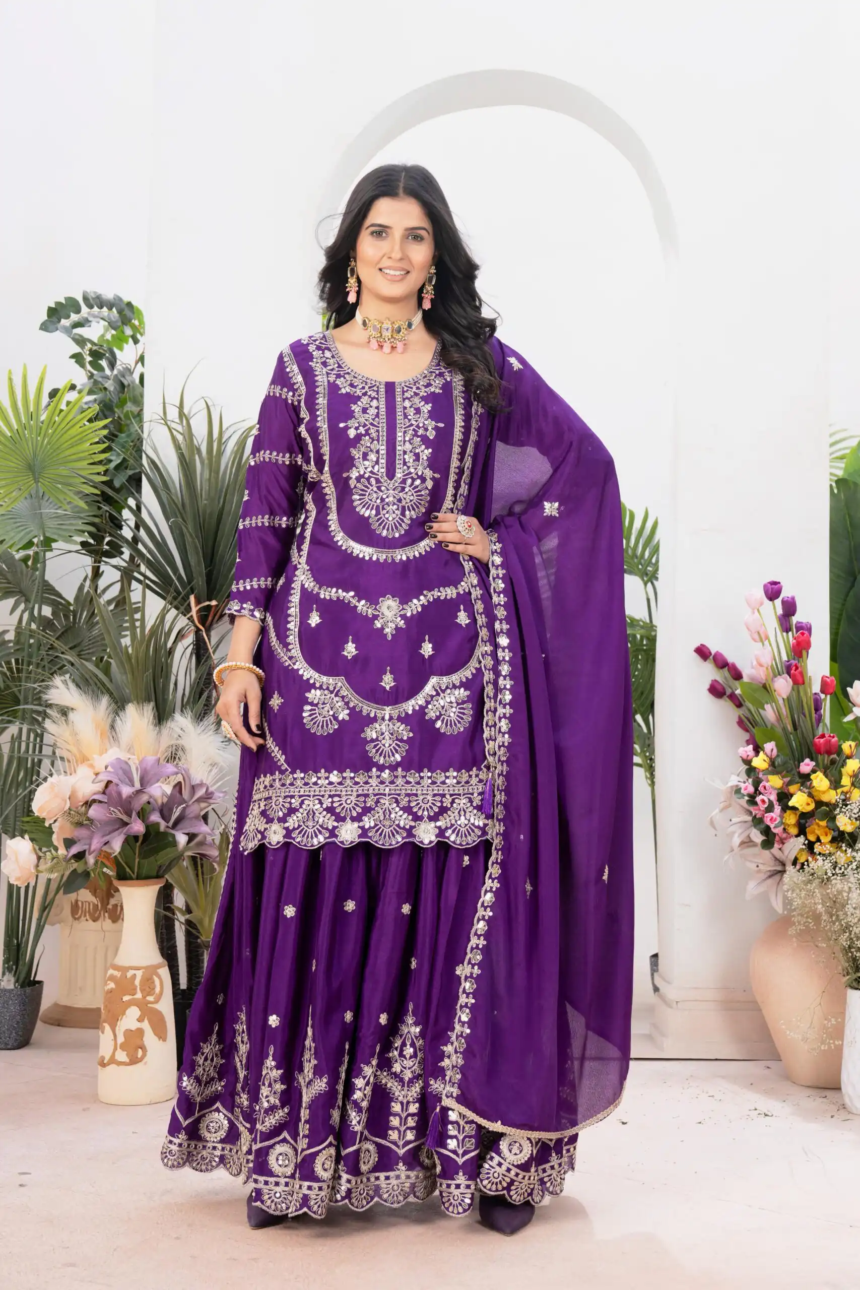 ND 5033 Purple Chinon Silk Salwar Suit with Embroidery Work & Lace Work. Affordable Price ₹2149. Delivery 4-6 Working Days. Shop now. | Jump Suits, Straight Suits, Casual Suits, Creative suits, Designer Suits, Palazzo Suits, Party Wear Suits, Patiala Suits, Salwar suit