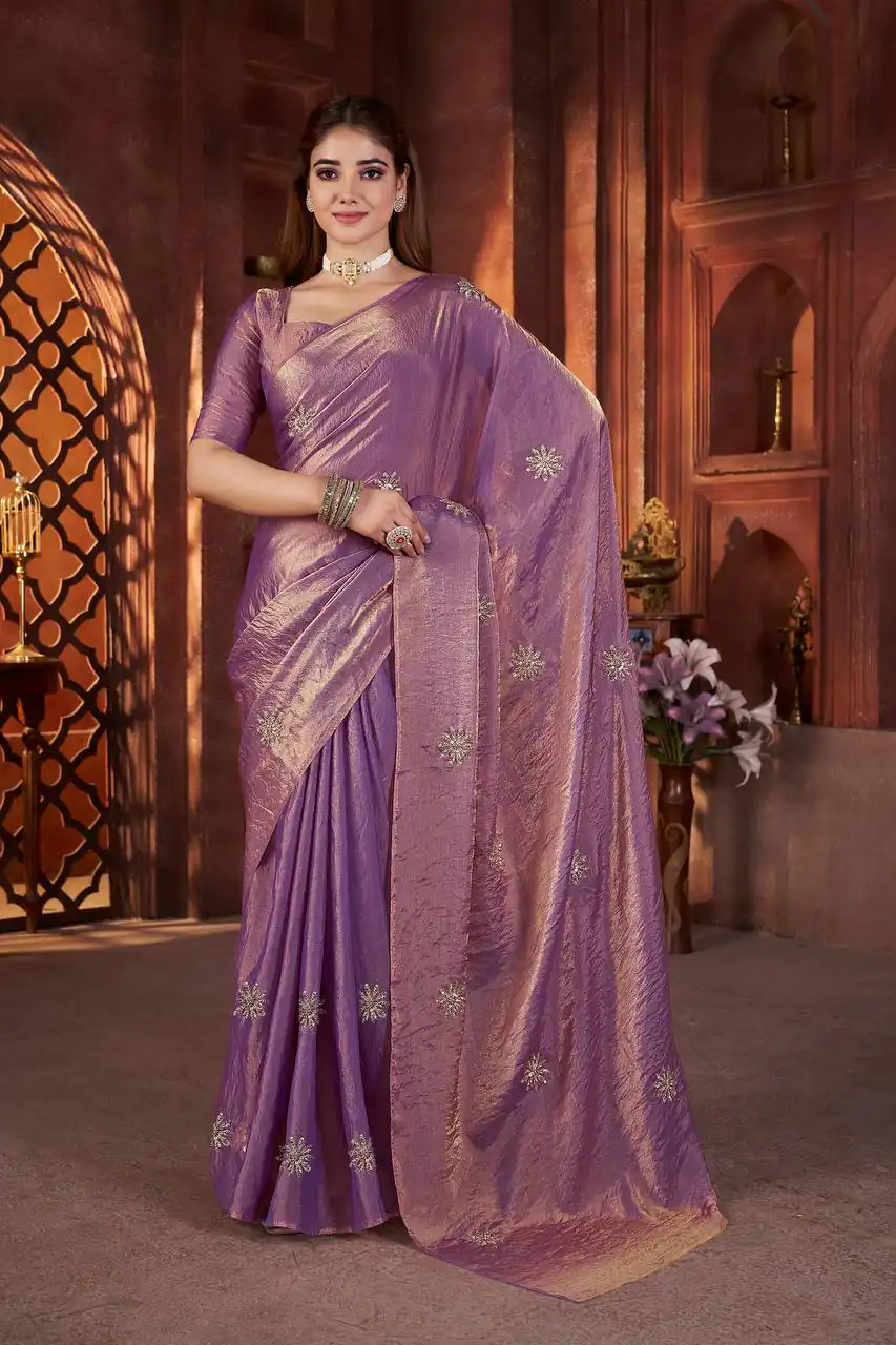 BT 3142 Purple Fandy Satin Silk Saree Perfect for Wedding, Party, Karwa Chauth, Reception, Pooja – . Festive Deal ₹1999. Delivery 4-6 Working Days. | Bollywood Sarees, Creative Sarees, Designer Sarees, Embroidered Sarees, Ethnic Saree, Modern Digital sarees, Party Wear Sarees, Sarees