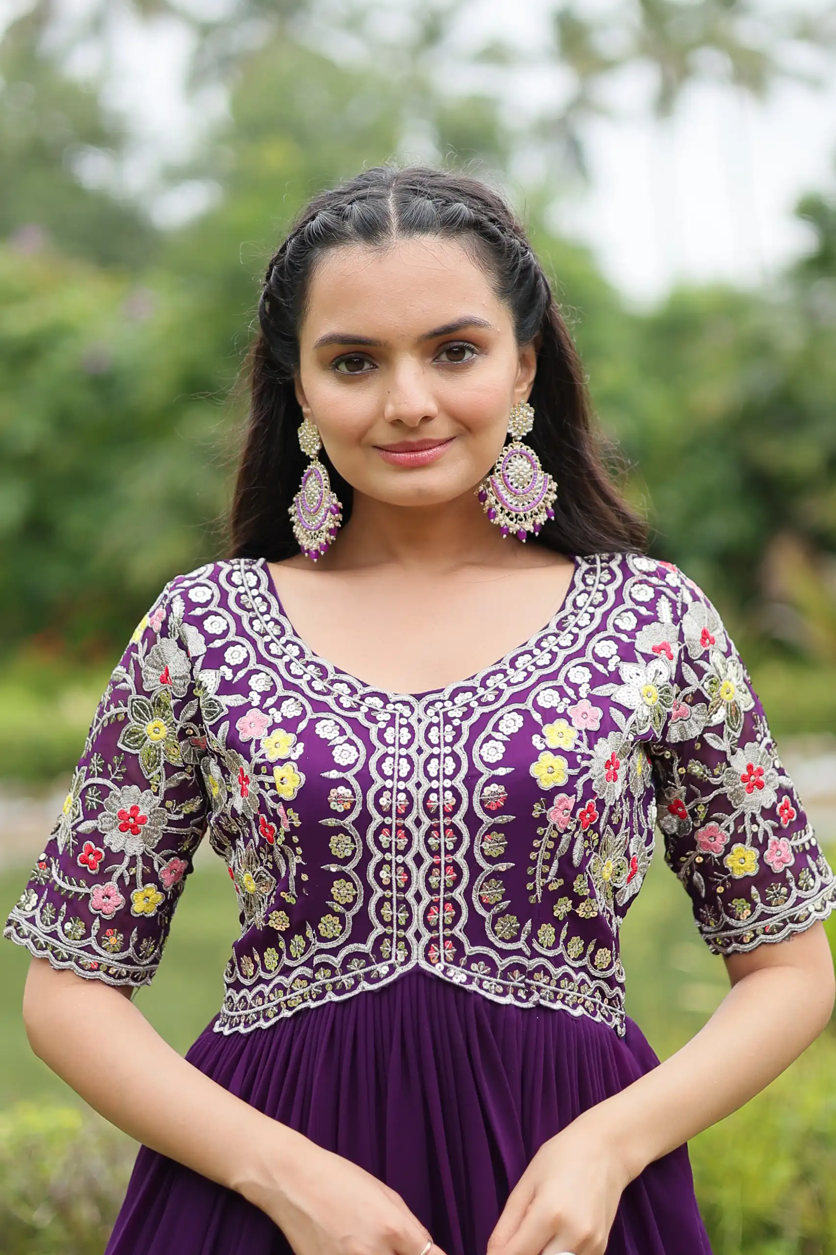 KA 1110 Purple Faux Blooming Gown Perfect for Wedding, Party, Holi, Lohri, Baby Shower – . Introductory Price ₹1649. Delivery 4-6 Working Days. Shop no | Bollywood Gowns, Creative Gowns, Designer Gowns, Embroidered Gowns, Gowns, Party Wear Gowns