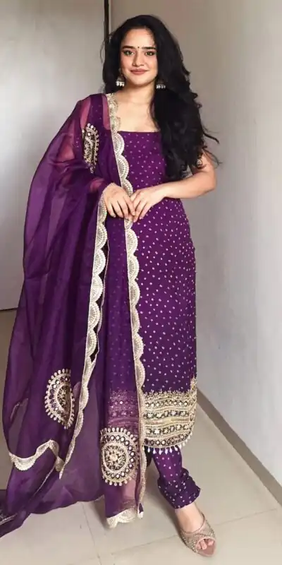 ST 1142 Purple Faux Georgette Salwar Suit with Mirror Work & Embroidery Work. Introductory Price ₹2449. Delivery 4-6 Working Days. Shop now. | Jump Suits, Straight Suits, Casual Suits, Creative suits, Designer Suits, Palazzo Suits, Party Wear Suits, Patiala Suits, Salwar suit