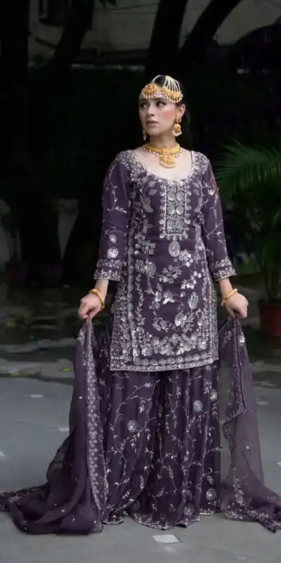 VLM 226 Purple Fox Georgette with Embroidery Work & Lace Work Salwar Suit . Festive Deal ₹2499. Delivery 4-6 Working Days. Shop now. | Jump Suits, Straight Suits, Casual Suits, Creative suits, Designer Suits, Palazzo Suits, Party Wear Suits, Patiala Suits, Salwar suit