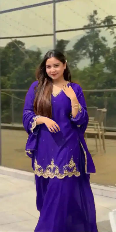 Purple Fox Georgette Lace Embroidery Work Salwar Suit