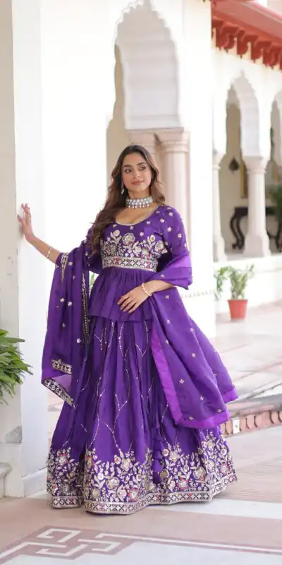KA 5059 Purple in Gold Crush. Embroidery Work & Zari Work Lehenga Choli Available at ₹2999 only. Delivery 4-6 Working Days. Shop now. | Bollywood Lehenga, Creative Lehenga, Designer Lehenga, Embroidered Lehenga, Lehenga, Party Wear Lehenga