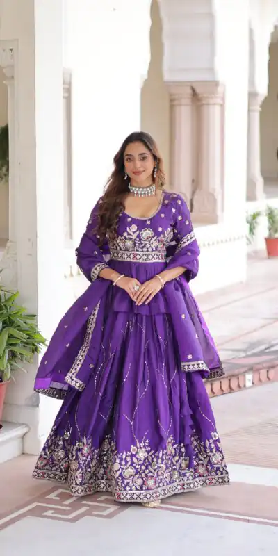 KA 5059 Purple in Gold Crush. Embroidery Work & Zari Work Lehenga Choli Available at ₹2999 only. Delivery 4-6 Working Days. Shop now. | Bollywood Lehenga, Creative Lehenga, Designer Lehenga, Embroidered Lehenga, Lehenga, Party Wear Lehenga