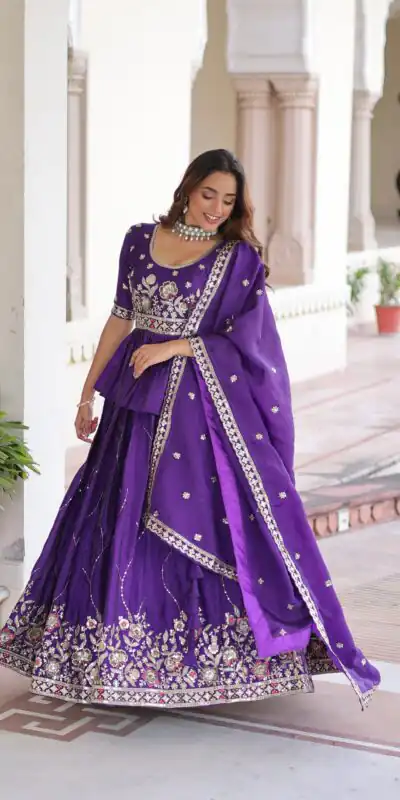 KA 5059 Purple in Gold Crush. Embroidery Work & Zari Work Lehenga Choli Available at ₹2999 only. Delivery 4-6 Working Days. Shop now. | Bollywood Lehenga, Creative Lehenga, Designer Lehenga, Embroidered Lehenga, Lehenga, Party Wear Lehenga