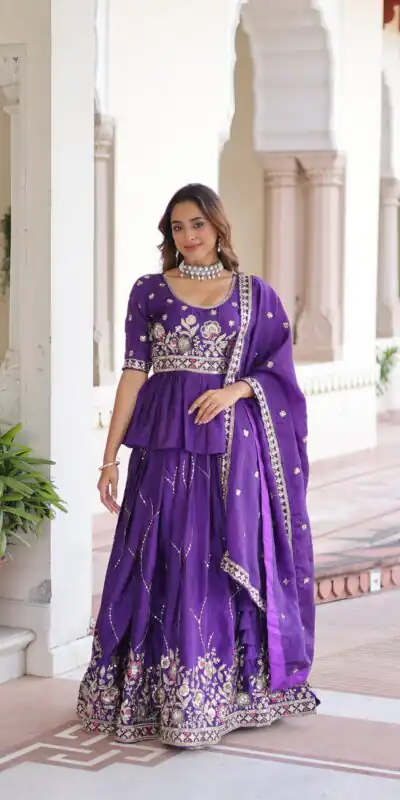 KA 5059 Purple in Gold Crush. Embroidery Work & Zari Work Lehenga Choli Available at ₹2999 only. Delivery 4-6 Working Days. Shop now. | Bollywood Lehenga, Creative Lehenga, Designer Lehenga, Embroidered Lehenga, Lehenga, Party Wear Lehenga