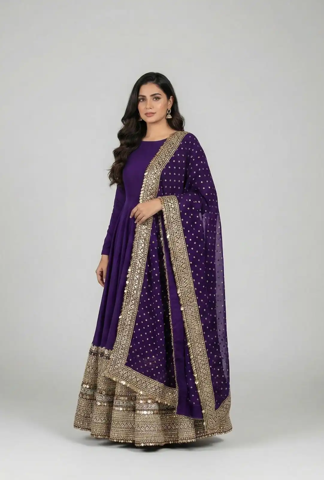 ZSR 3152 Purple Color Roman silk Gown with Embroidery Work & Lace Work. Grab it for ₹2599. Delivery 4-6 Working Days. Shop now. | Bollywood Gowns, Creative Gowns, Designer Gowns, Embroidered Gowns, Gowns, Party Wear Gowns
