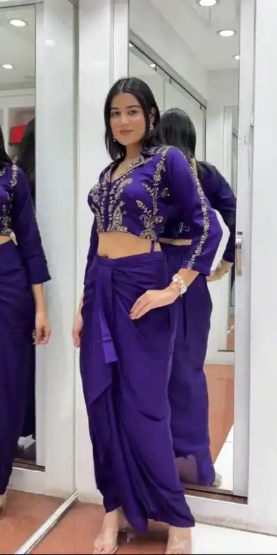 BB 44 Purple Soft Chinon Silk Perfect for Wedding, Party, Durga Puja, Diwali, Holi –Dhoti Suit. Introductory Price ₹2099. Delivery 4-6 Working Days | Jump Suits, Straight Suits, Casual Suits, Creative suits, Designer Suits, Palazzo Suits, Party Wear Suits, Patiala Suits, Salwar suit