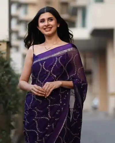MS 505 Purple Viscose Satin Saree with Sequins Work & Embroidery Work. Special Price ₹1599. Delivery 4-6 Working Days. Shop now. | Bollywood Sarees, Creative Sarees, Designer Sarees, Embroidered Sarees, Ethnic Saree, Modern Digital sarees, Party Wear Sarees, Sarees