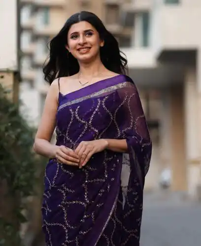 MS 505 Purple Viscose Satin Saree with Sequins Work & Embroidery Work. Special Price ₹1599. Delivery 4-6 Working Days. Shop now. | Bollywood Sarees, Creative Sarees, Designer Sarees, Embroidered Sarees, Ethnic Saree, Modern Digital sarees, Party Wear Sarees, Sarees