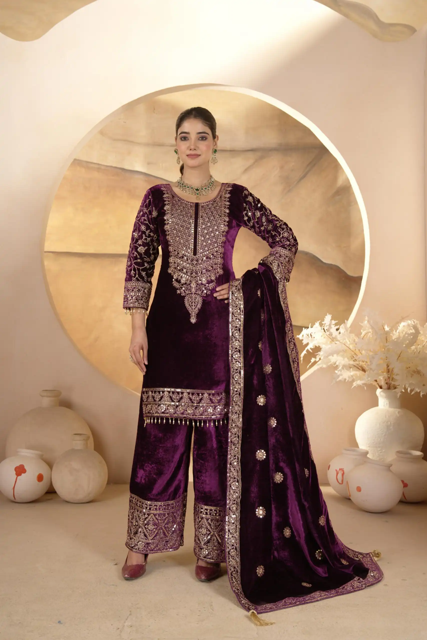 NF 1231 Purple Viscose Velvet Salwar Suit. Perfect for Wedding, Party, Traditional Day, Baisakhi, Eid – Available at ₹2399 only. Delivery 4-6 Workin | Jump Suits, Straight Suits, Casual Suits, Creative suits, Designer Suits, Palazzo Suits, Party Wear Suits, Patiala Suits, Salwar suit