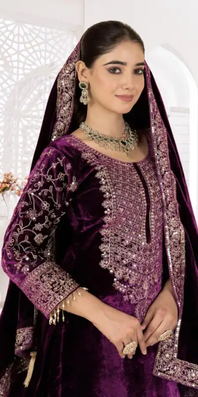 NF 1231 Purple Viscose Velvet Salwar Suit. Perfect for Wedding, Party, Traditional Day, Baisakhi, Eid – Available at ₹2399 only. Delivery 4-6 Workin | Jump Suits, Straight Suits, Casual Suits, Creative suits, Designer Suits, Palazzo Suits, Party Wear Suits, Patiala Suits, Salwar suit